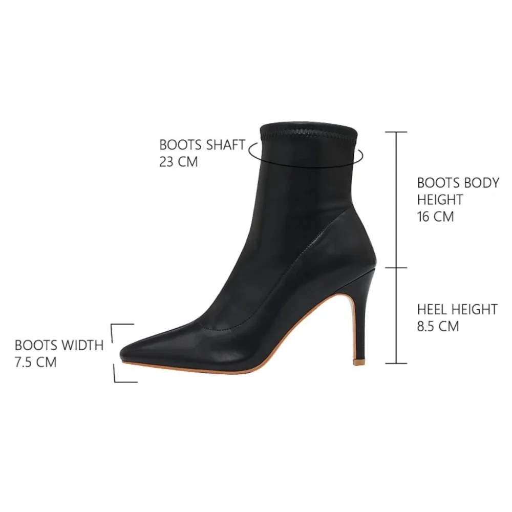 Black Leather Pointed-Toe Ankle Booties - Women's Fashion Booties - Picture 3 of 9